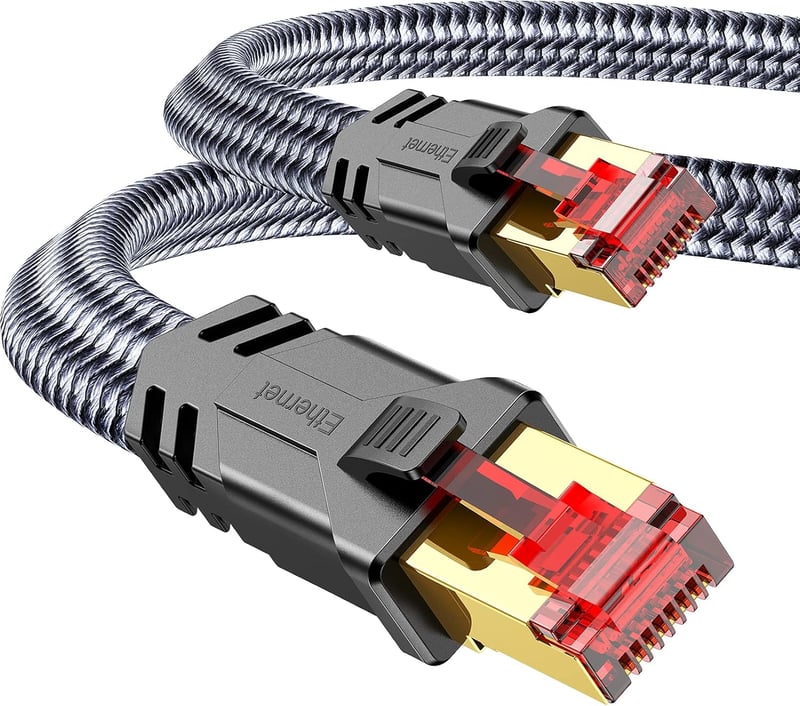 Snowkids Cat 8 Hálózati Kábel 5m - 40 Gbps S/FTP Ethernet Kábel, Aranyozott RJ45, Nylon Fonott, POE Támogatás PS5/PS4/Router/TV Kompatibilis