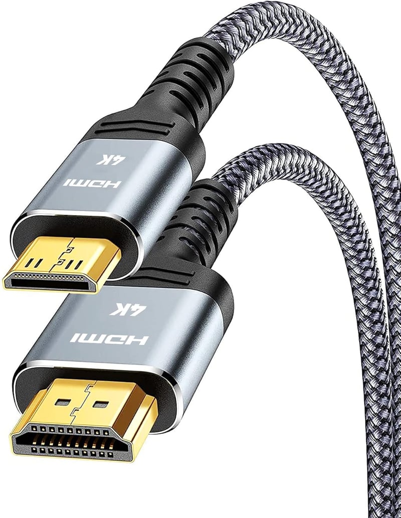SNOWKIDS Mini HDMI - HDMI Kábel 3m, 4K@60Hz/2K@120Hz, Nylon Fonott, Kétirányú Átvitel, Kompatibilis TV/Monitor/Kamera/Projektor Eszközökkel