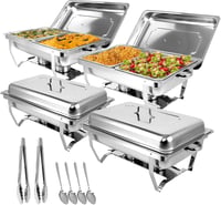 Snowtaros 9L Rozsdamentes Acél Ételmelegítő Szett, 4 Tálcás Chafing Dish, Ételmelegen Tartó Eszköz Büfékhez, Partikhoz, Esküvőkre (8 x GN 1/ 1