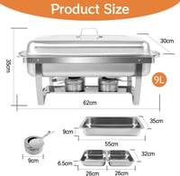 Snowtaros Melegentartó Edénykészlet 9L Rozsdamentes Acél Chafing Dish 4 Tálcával Büfé Esküvő Party Rendezvény 4