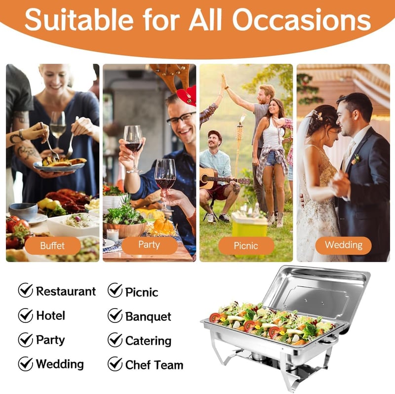 Snowtaros Chafing Dish 9L rozsdamentes ételmelegítő készlet 2 db GN 1/1 buffethez