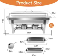 Snowtaros Chafing Dish Szett 9L Rozsdamentes Acél Melegentartó Tálca 4 Részes Buffet Étel Melegítő Esküvő Party 4