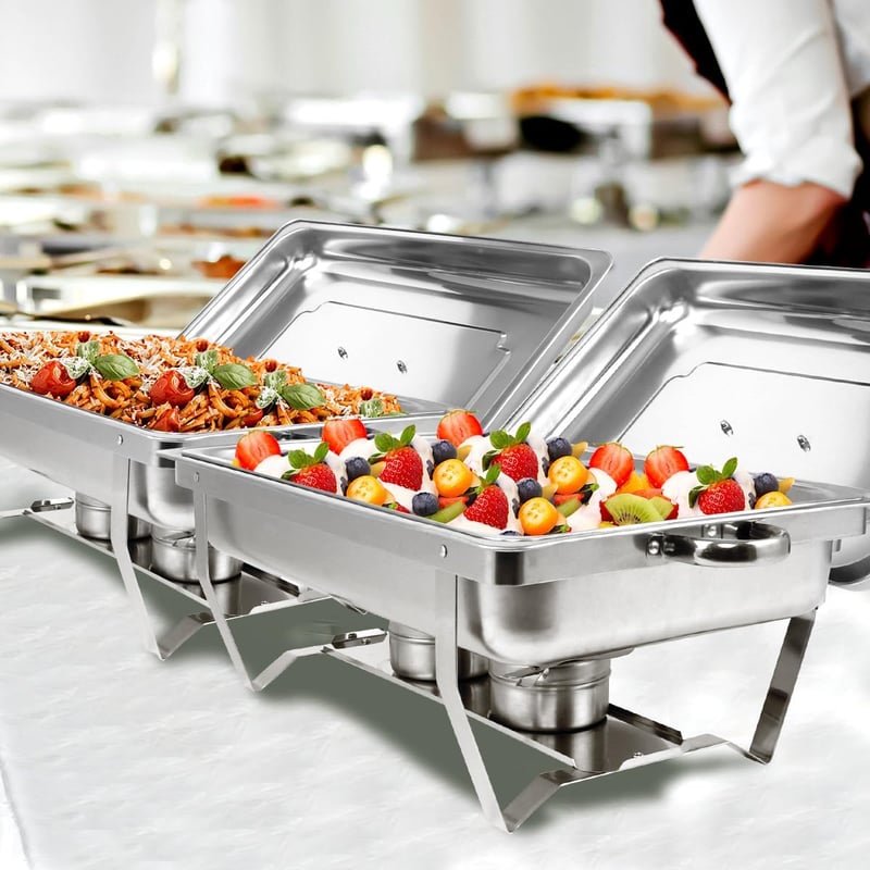 Snowtaros Chafing Dish Szett 9L Rozsdamentes Acél Melegentartó Tálca 4 Részes Buffet Étel Melegítő Esküvő Party