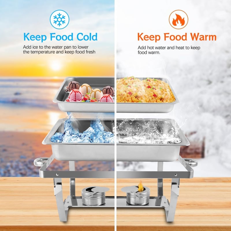 Snowtaros Chafing Dish Szett 9L Rozsdamentes Acél Melegentartó Tálca 4 Részes Buffet Étel Melegítő Esküvő Party