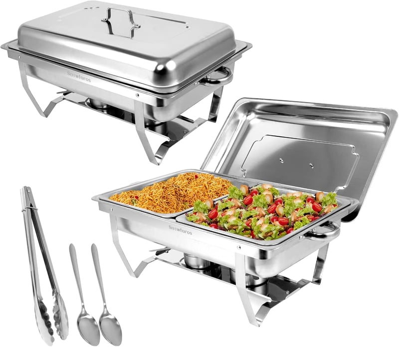 Snowtaros Melegentartó Edénykészlet 9L Rozsdamentes Acél Chafing Dish 4 Tálcával Büfé Esküvő Party Rendezvény