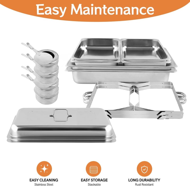 Snowtaros Melegentartó Edénykészlet 9L Rozsdamentes Acél Chafing Dish 4 Tálcával Büfé Esküvő Party Rendezvény
