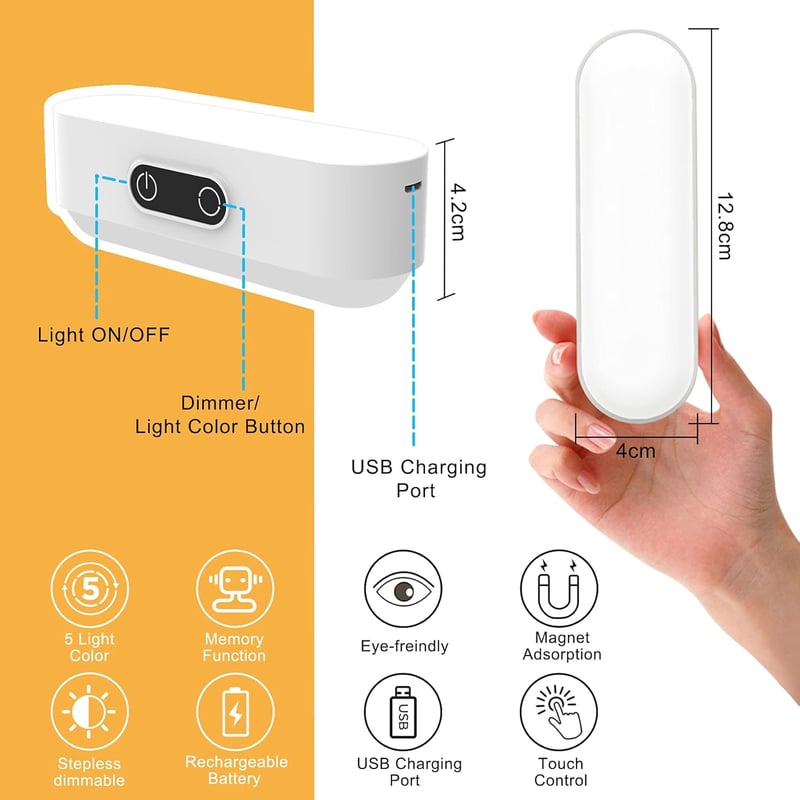 SOAIY 2db LED Érintésérzékeny Szekrénylámpa USB Töltésű 5 Szín Dimmer Mágneses Szalag Konyha Hálószoba
