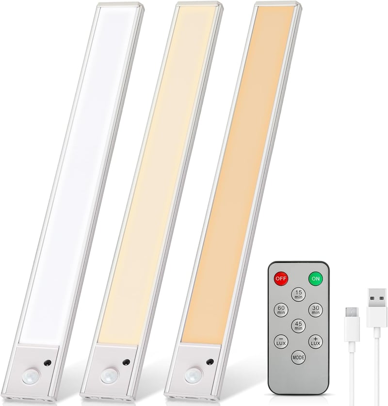 SOAIY 3 db 30 cm LED szalagfény mozgásérzékelővel, távirányítóval, USB-C töltéssel, 3 szín