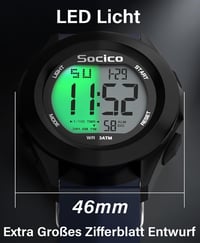 SOCICO férfi digitális karóra sport katonai vízálló LED világítás riasztás 4