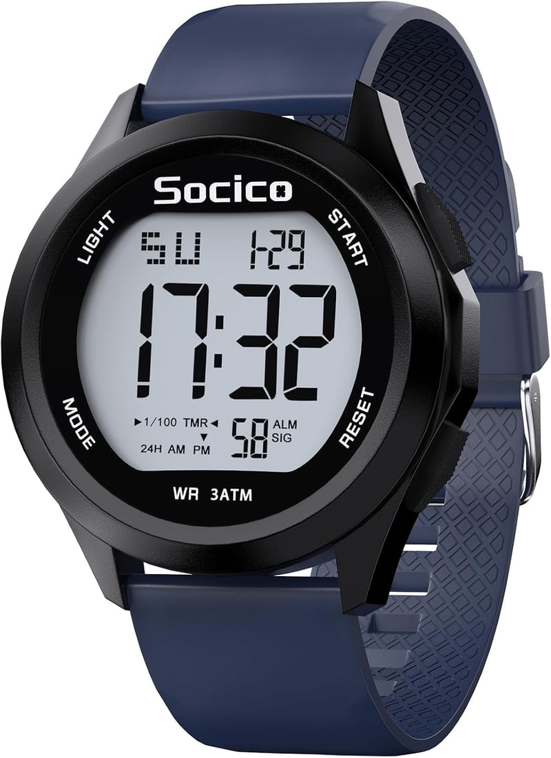 SOCICO férfi digitális karóra sport katonai vízálló LED világítás riasztás