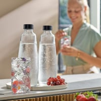Sklenená fľaša SodaStream DUO a E-DUO 1 l, náhradná fľaša do výrobníka sódy, 2 ks v balení s čiernym skrutkovacím uzáverom, vhodná do umývačky riadu, prémiové sklo 7