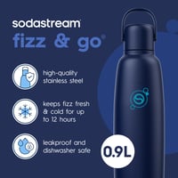 Nerezová fľaša na sódu SodaStream Fizz & Go Cool 0,9 l, dvojstenná termo fľaša, Blueberry, kompatibilná s DUO, TERRA, ART 2