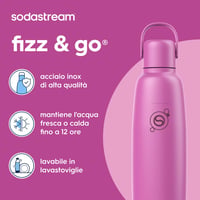 Termoska na sýtené nápoje SodaStream Fizz & Go z nehrdzavejúcej ocele, 0,9 l, dvojstenná tepelná izolácia, farba Guava Pink, pre modely DUO, TERRA, ART, ENSO 3