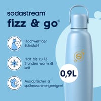 Nerezová fľaša na sýtenie vody SodaStream Fizz & Go 0,9 l, dvojstenná termo fľaša, Ice Blue, kompatibilná s DUO, TERRA, ART, ENSO 2
