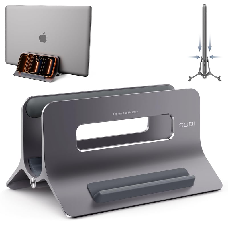 Vertikálny stojan na notebook SODI, hliníkový držiak na MacBook Air, Pro, iPad a iPhone, stolový stojan na počítač do kancelárie aj domácnosti