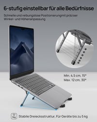 SODI összecsukható alumínium laptopállvány, 6 magassági fokozat, 10-16"-os laptopokhoz 3