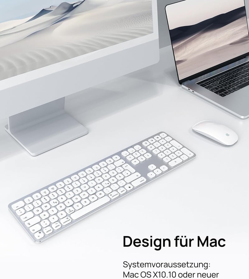 SODI Wireless Bluetooth Billentyűzet Mac/iPad/iPhone-hoz, Alumínium, Újratölthető, QWERTZ