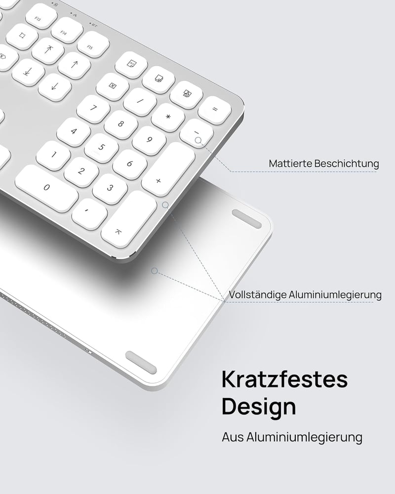 SODI Wireless Bluetooth Billentyűzet Mac/iPad/iPhone-hoz, Alumínium, Újratölthető, QWERTZ