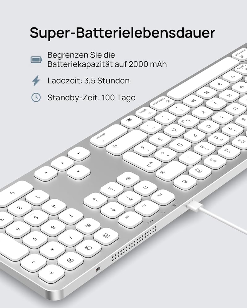 SODI Wireless Bluetooth Billentyűzet Mac/iPad/iPhone-hoz, Alumínium, Újratölthető, QWERTZ