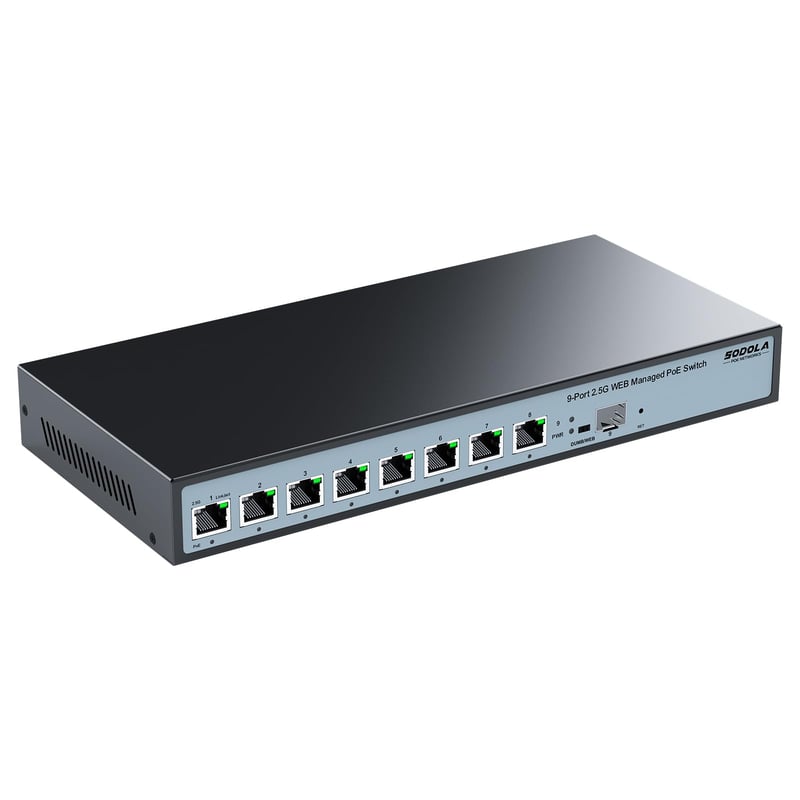 Sodola 8 Port 2.5G Upravljani PoE Switch 120W - 1x 10G SFP+ & 4x 2.5G PoE Porta, 90W Maksimalna Snaga, IEEE802.3af/at/bt, Stolni & Zidni