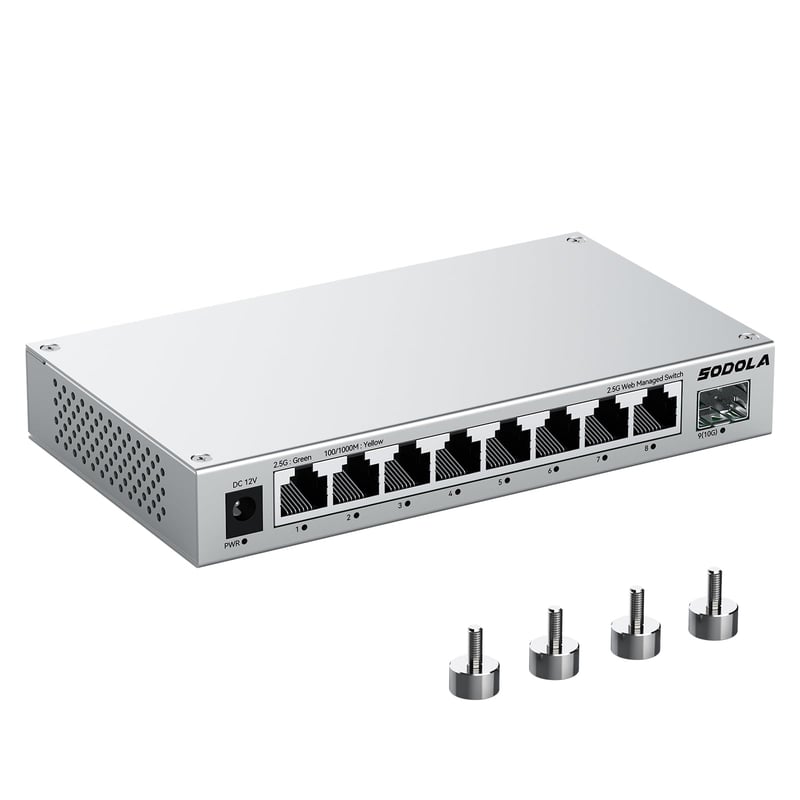 SODOLA 8-portni 2.5Gb Web Managed Switch sa 10G SFP+ portom - Aluminijsko hlađenje i magnetske nožice - LACP/QoS/VLAN mrežni uređaj za dom