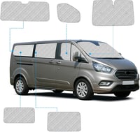 Soekodu Ford Transit Custom SWB Napellenző Szett 2012-2022 - 8 részes Hőszigetelő Belső Roletta Szélvédőre és Ablakokra Tárolótáskával 3