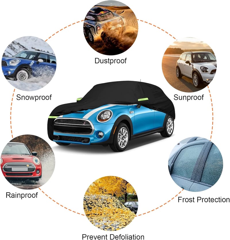 Soekodu Mini Cooper 3 ajtós autótakaró 2000-2024, 300D vízálló cipzárral és szélbiztosítóval