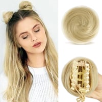 Sofeiyan set 2 mini extensii coc tip gogoașă din fibră sintetică ondulată, cu aspect de urechi de pisică, pentru femei, blond auriu și blond deschis 1