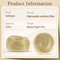 Sofeiyan set 2 mini extensii coc tip gogoașă din fibră sintetică ondulată, cu aspect de urechi de pisică, pentru femei, blond auriu și blond deschis 2