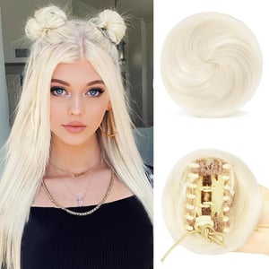 Sofeiyan set 2 bucăți extensii coc cu mini clemă, chignon tip gogoașă, accesoriu de păr sintetic, culoarea 613/60#, pentru femei