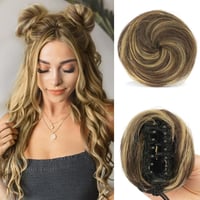 Sofeiyan set 2 extensii tip coc mini cu clemă, accesoriu de păr sintetic tip gogoașă cu elastic pentru femei, pentru coadă sau coc, blond și șaten mediu 1