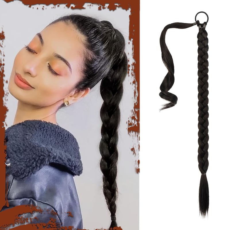 Extensie de coadă de cal împletită Sofeiyan cu elastic, lungă, 66 cm, meșă sintetică cu aspect natural pentru femei