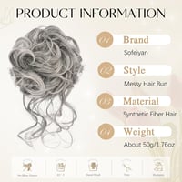 Sofeiyan Messy Bun kontybetét göndör szintetikus hajjal, rugalmas pánttal - fekete-szürke tincsvégekkel 2