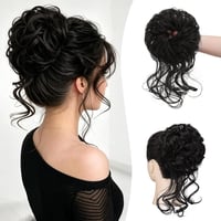Sofeiyan Messy Bun kontybetét göndör szintetikus hajjal, rugalmas pánttal - természetes fekete 1