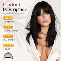 Perucă Sofeiyan lungă și dreaptă cu breton, 40 cm, șaten închis, stratificată, cu aspect natural, din fibră sintetică, pentru femei, potrivită pentru zi cu zi și ocazii speciale 2