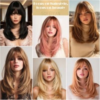 Perucă Sofeiyan lungă și dreaptă cu breton, 40 cm, șaten închis, stratificată, cu aspect natural, din fibră sintetică, pentru femei, potrivită pentru zi cu zi și ocazii speciale 8