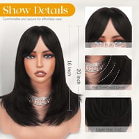 Perucă Sofeiyan lungă și dreaptă cu breton, 40 cm, șaten închis, stratificată, cu aspect natural, din fibră sintetică, pentru femei, potrivită pentru zi cu zi și ocazii speciale 3
