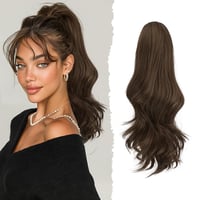Extensie de păr Sofeiyan, coadă de cal ondulată cu clemă tip gheară, 41 cm, purtabilă în două moduri, șaten mediu și roșcat deschis, pentru femei 1