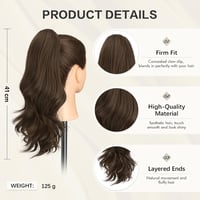 Extensie de păr Sofeiyan, coadă de cal ondulată cu clemă tip gheară, 41 cm, purtabilă în două moduri, șaten mediu și roșcat deschis, pentru femei 2