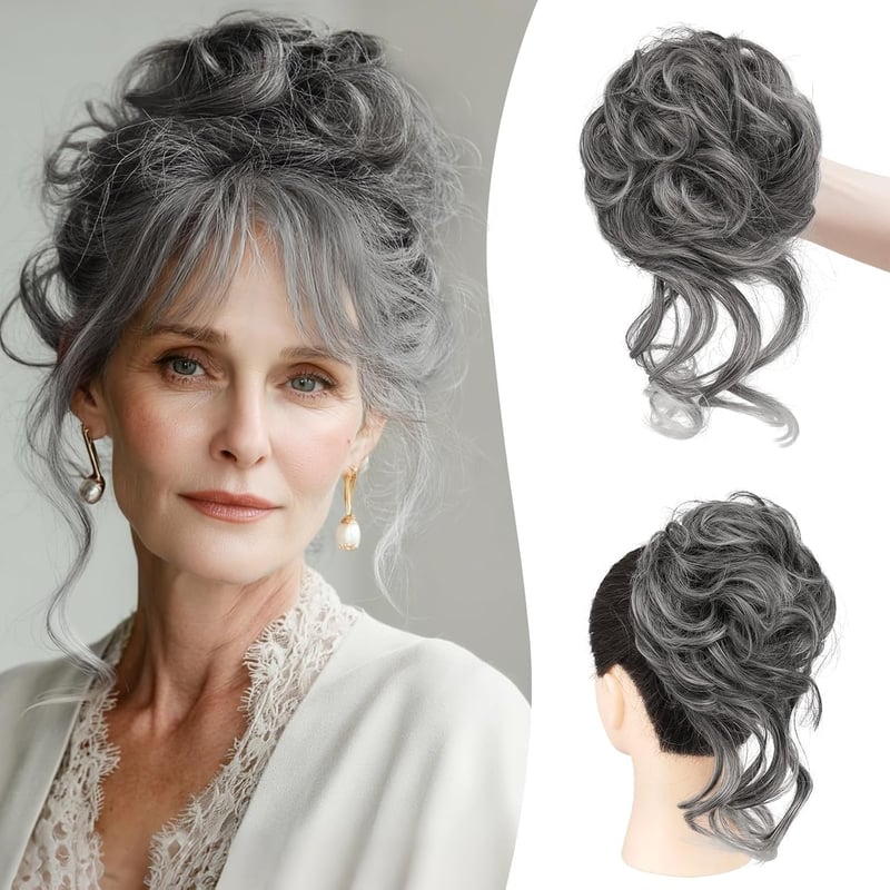 Sofeiyan Messy Bun kontybetét göndör hullámos tincsekkel, szintetikus - sötétszürke