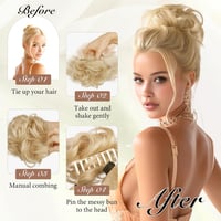 Coc dezordonat Sofeiyan, extensii din păr natural cu clips, bucle ondulate, chignon cu agrafă, blond bej cu șuvițe blond deschis, pentru femei 4