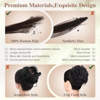 Coc dezordonat Sofeiyan, extensii din păr natural cu clips, bucle ondulate, chignon cu agrafă, blond bej cu șuvițe blond deschis, pentru femei 3