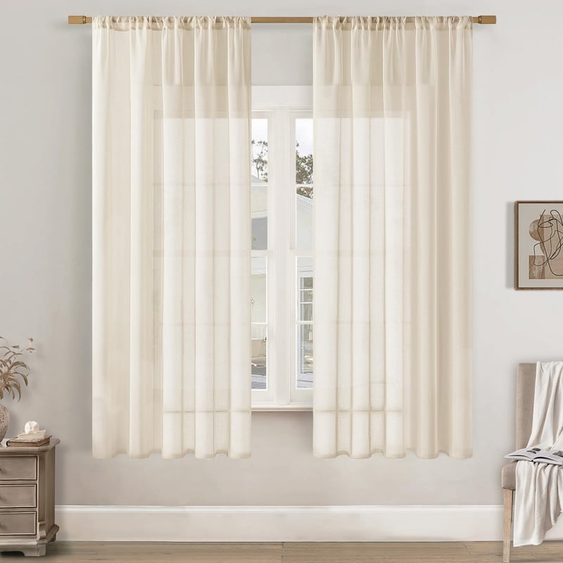 Set draperii transparente Softalker cu buzunar pentru galerie, voal bej pentru living, 160 cm, extra lungi pentru sistem de șină, 2 buc.