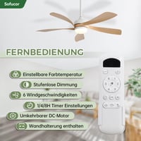 Ventilator de tavan Sofucor 132 cm cu lampă și telecomandă, LED, motor DC, 6 viteze, reglabil, temporizator, silențios, funcționare vară-iarnă 6