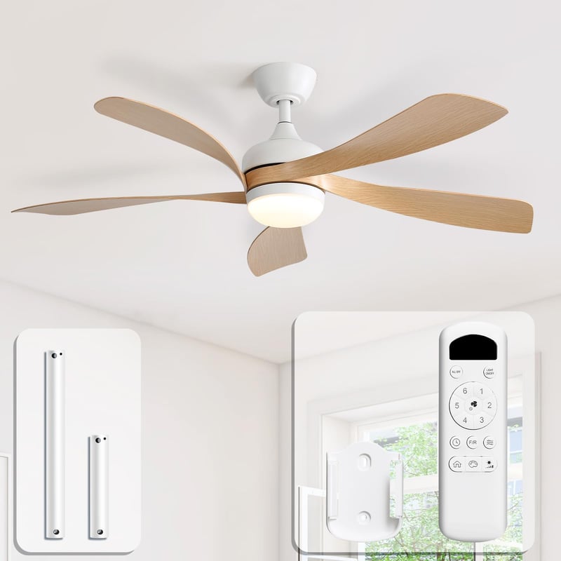 Ventilator de tavan Sofucor 132 cm cu lampă și telecomandă, LED, motor DC, 6 viteze, reglabil, temporizator, silențios, funcționare vară-iarnă