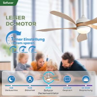 Ventilator de tavan Sofucor 132 cm cu lampă și telecomandă, LED, motor DC, 6 viteze, reglabil, temporizator, silențios, funcționare vară-iarnă 4