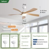 Ventilator de tavan Sofucor 132 cm cu lampă și telecomandă, LED, motor DC, 6 viteze, reglabil, temporizator, silențios, funcționare vară-iarnă 7