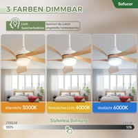 Ventilator de tavan Sofucor 132 cm cu lampă și telecomandă, LED, motor DC, 6 viteze, reglabil, temporizator, silențios, funcționare vară-iarnă 3