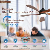 Sofucor 132 cm Mennyezeti Ventilátor Lámpával, Távirányítóval, 6 Fokozat, Időzítő, Hálószobához 4