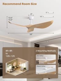 Ventilator de tavan modern Sofucor de 38 inch, fără lampă, 3 pale, culoare lemn 5